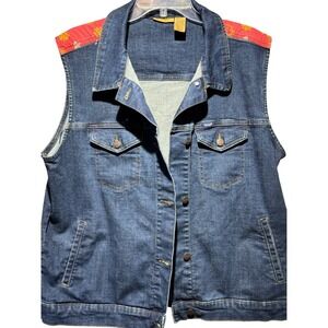 Wrangler Denim‎ Vest Sleeveless Jean Jacket Red Paisley Accents XL
